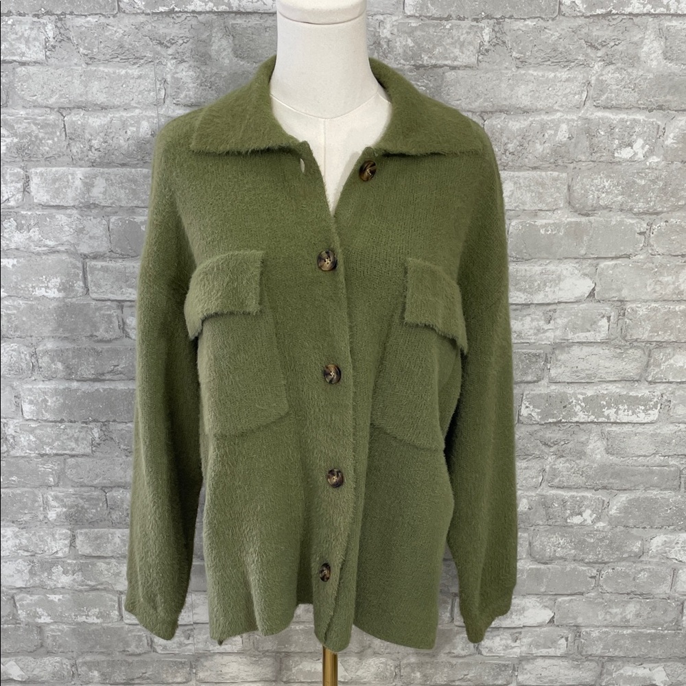 Calligraphie  Olive Button Down Top/Jacket